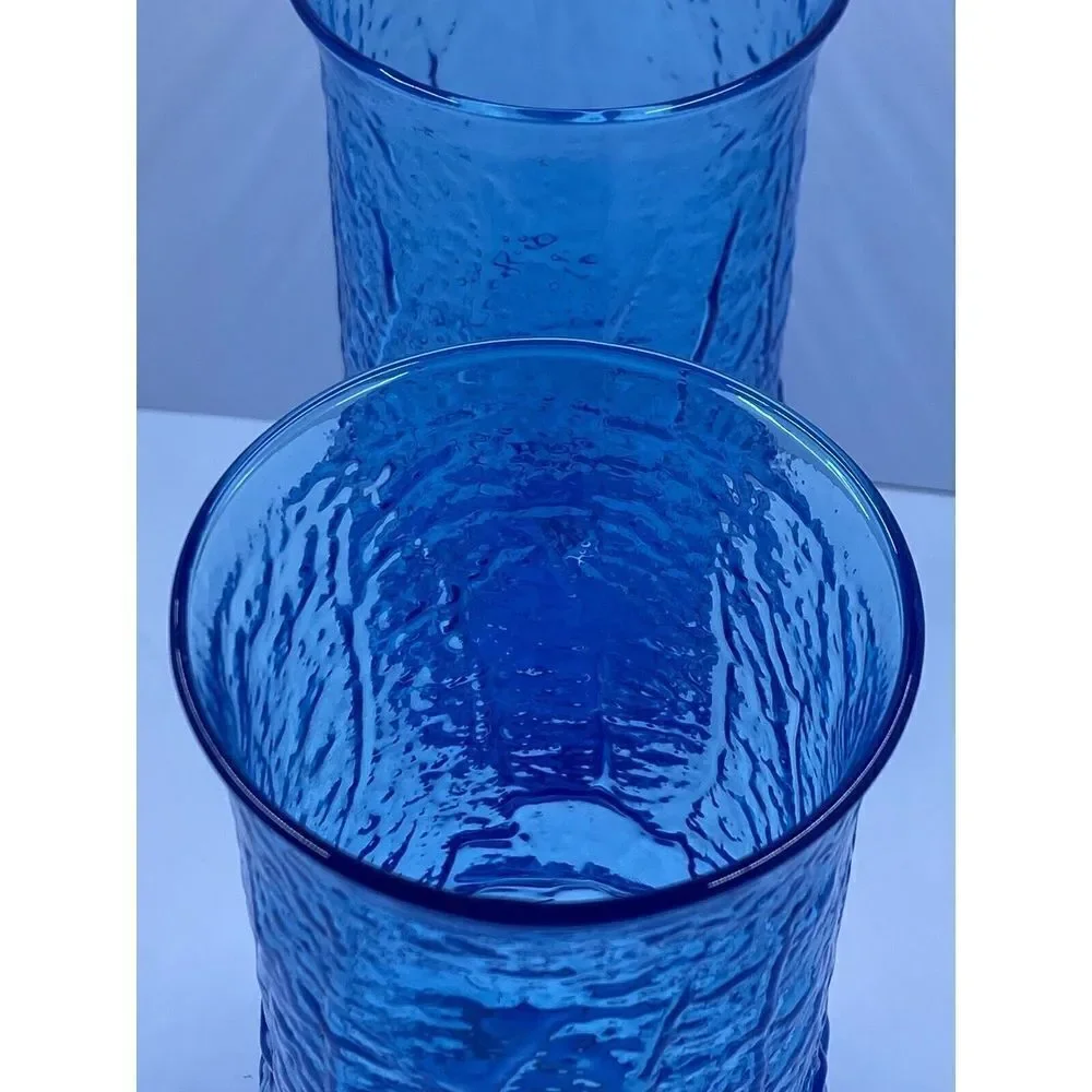 Vintage Anchor Hocking Blue Rain flower 12 oz Glass Tumblers 5 1/2